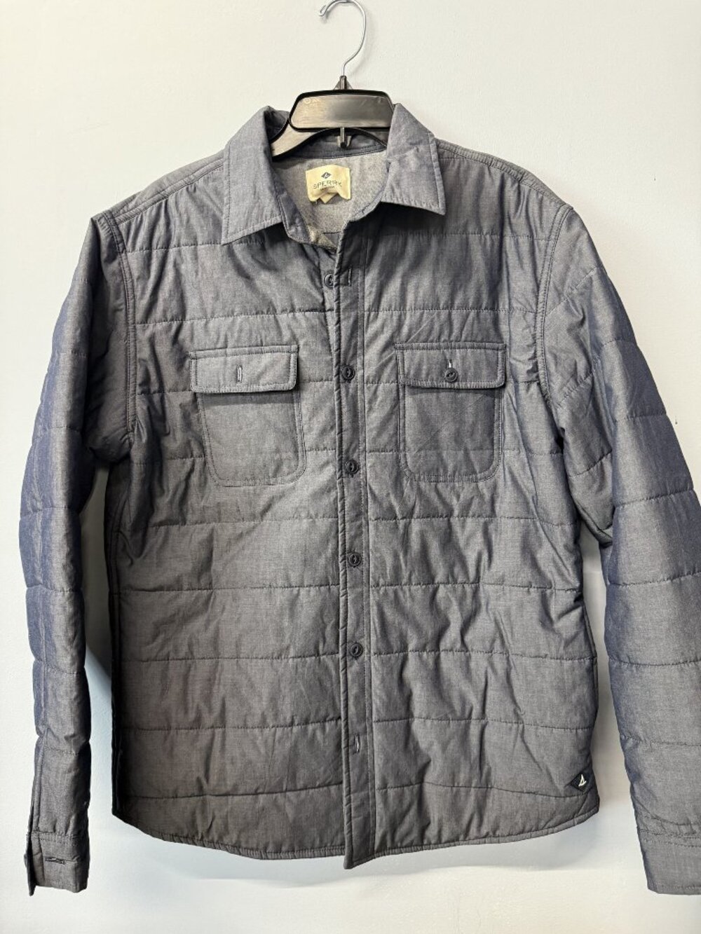Sperry Mens Quilted Button-Up Jacket Gray Long Sleeve Size L